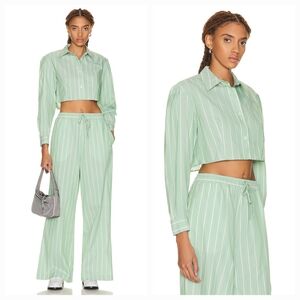 MARNI Striped Cropped Shirt in Millet/Green Size 38 NWT